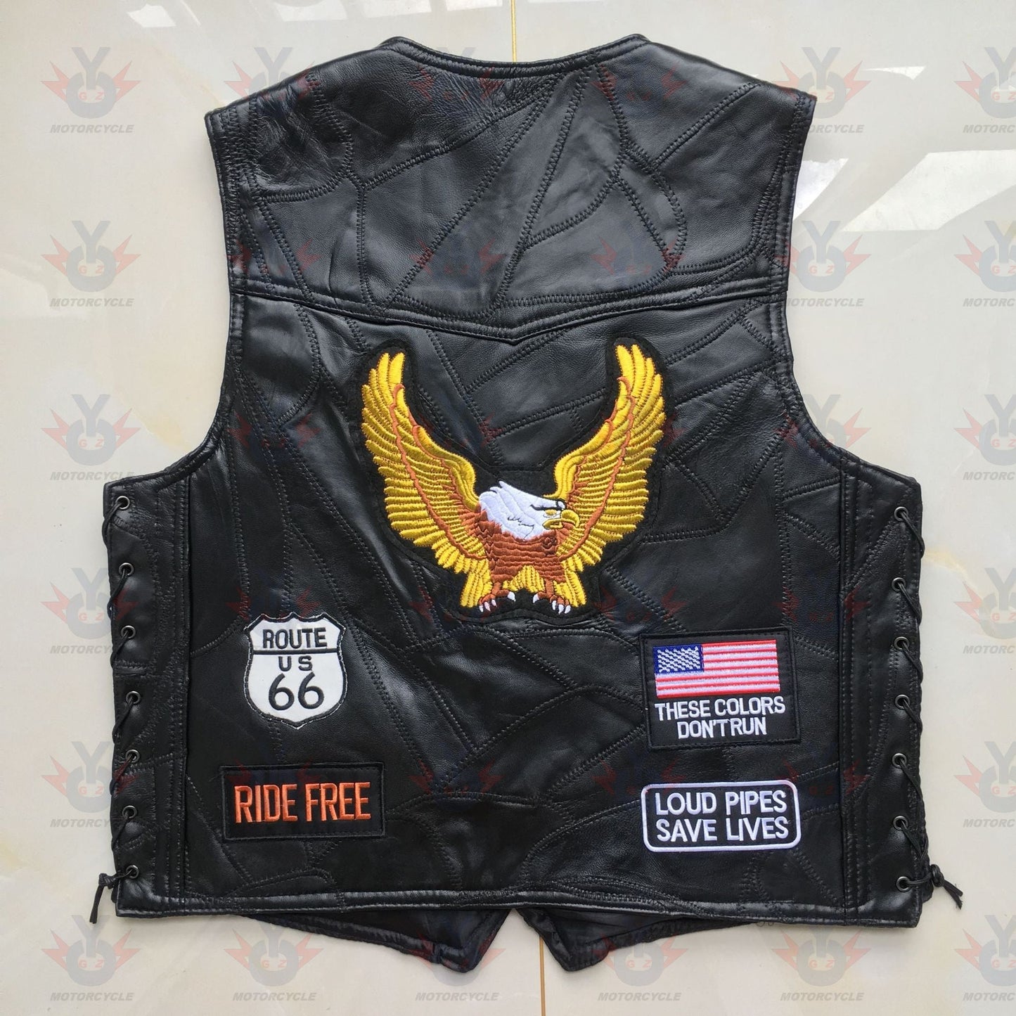 Motorcycle Riding Vest Leather Badge Net MenJSLMotors