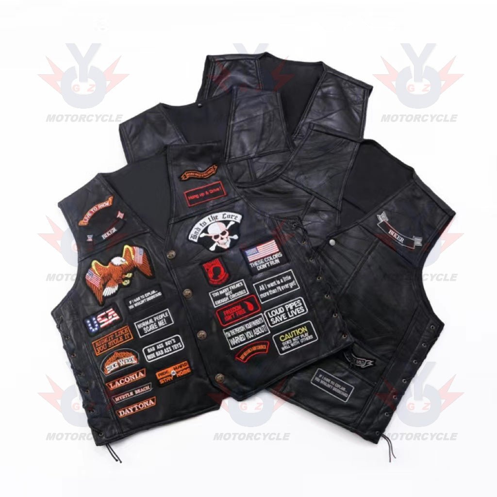 Motorcycle Riding Vest Leather Badge Net MenJSLMotors