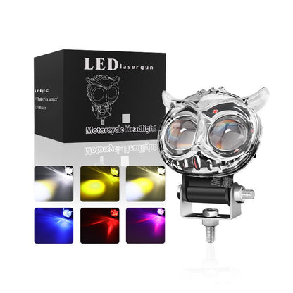 Owl motorcycle LED spotlights yellow and white light red and blue flashJSLMotors